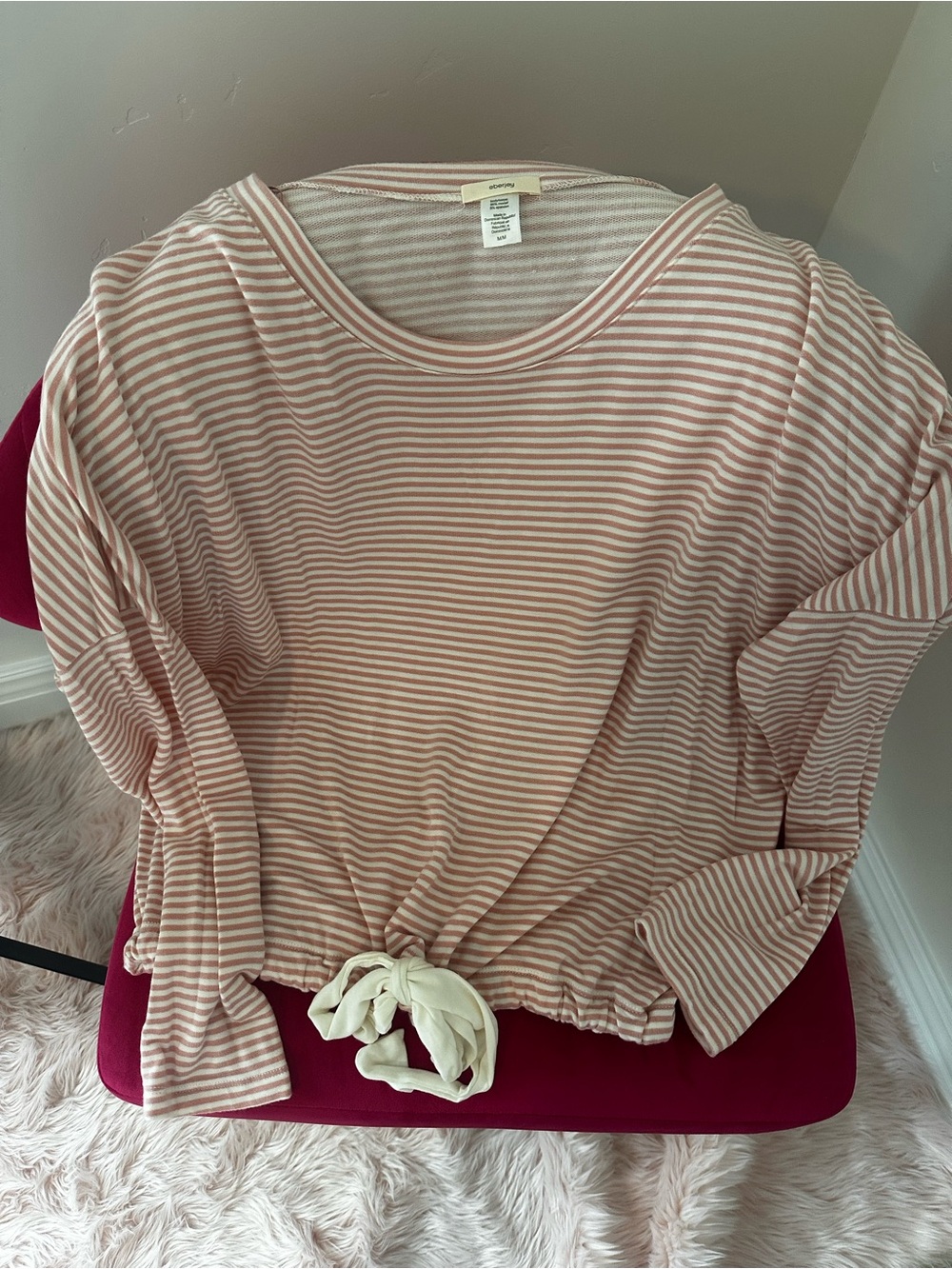 Eberjey Pink and Cream Striped Tie-Hem soft cozy shirt